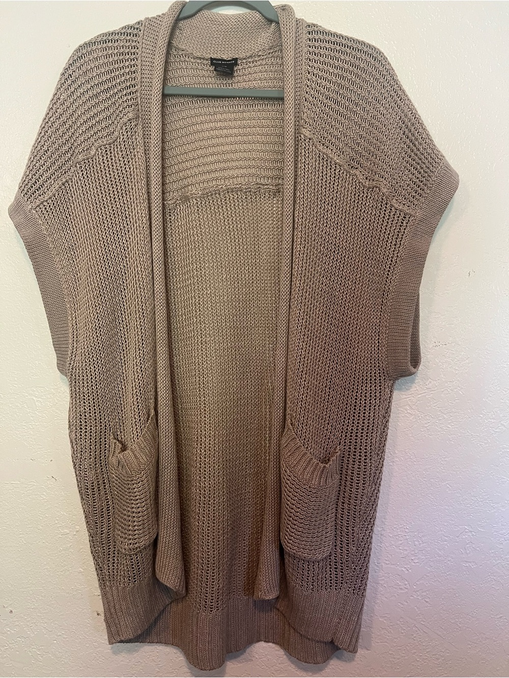 Club Monaco Taupe Open-Front Sleeveless Knit Cardigan